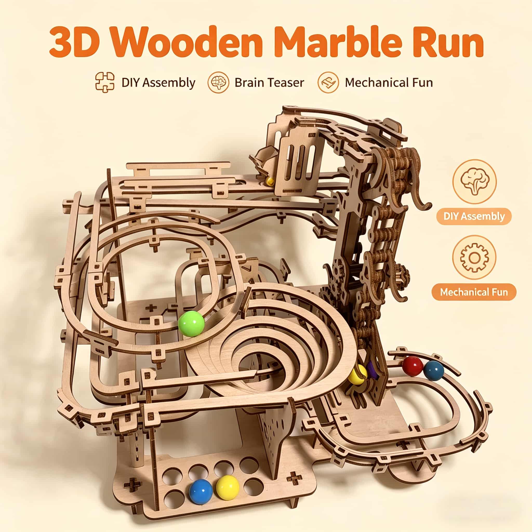 Running Gear Gifts - メカニカルマーブルラン 3D木製パズルモデルキット | DIY ギア駆動ボールトラック迷路 -