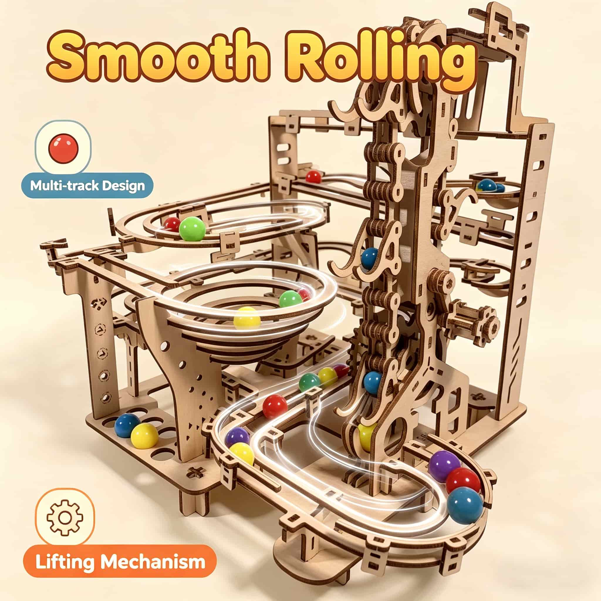 メカニカルマーブルラン 3D木製パズルモデルキット |    - Running Gear Gifts のレビューと価格