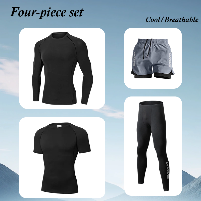 メンズトレンドフィットネスランニングスーツ高弾性タイトスポー - Running Gear Long Sleeve のレビューと価格